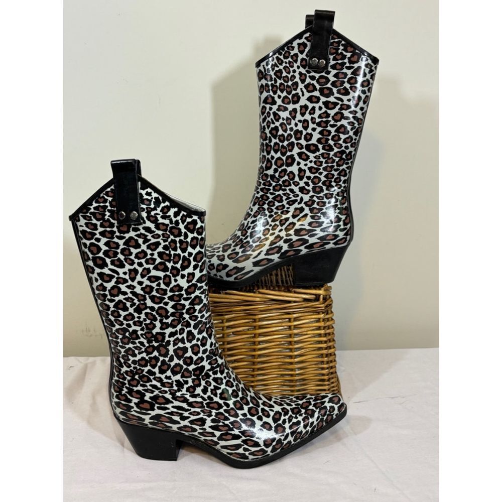 Women's Nomad Leopard Print Cowboy Rain Boots Size 8 - Picture 2 of 8